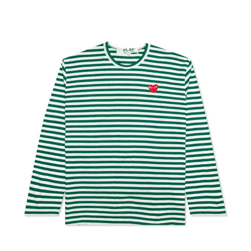 STRIPED LONG SLEEVE T-SHIRT WITH SMALL RED HEART - Comme des Garçons PLAY